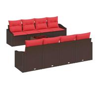 vidaXL Set di divani 9 pz 3-Numero di posti Marrone e Rosso polyrattan | Configurazione flessibile per qualsiasi area, Materiali robusti per uso all'aperto