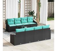 vidaXL Set di divani 9 pz 3-Numero di posti Nero e Turchese polyrattan