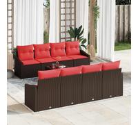 vidaXL Set di divani 9 pz 3 posto Marrone e Rosso polyrattan