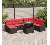 vidaXL Set di divani 9 pz Marrone e Rosso polyrattan