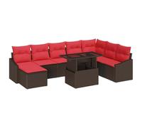 vidaXL Set di divani 9 pz Marrone e Rosso polyrattan | Ti permette di cambiare il setup come vuoi, Garantisce stabilità anche su terreni irregolari, Resistente ai raggi UV, pronto