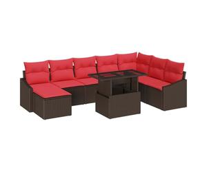 vidaXL Set di divani 9 pz Marrone e Rosso polyrattan | Ti permette di cambiare il setup come vuoi, Garantisce stabilità anche su terreni irregolari, Resistente ai raggi UV, pronto