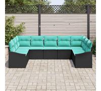 vidaXL Set di divani con cuscino 9 pcs Nero polyrattan, Divano da esterno contemporaneo, modulare rettangolare, resistente agli agenti atmosferici, funzioni pratiche, per giardino
