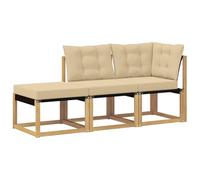 vidaXL Set di divani componibili con cuscino 3 pezzi, bianco, mobili da balcone, stile moderno all'aperto, resistente, legno di acacia, ideale per rilassarsi in giardino