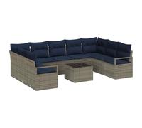 vidaXL Set di divani con cuscino 10 pcs Grigio polyrattan, Set moderno di divani da esterno, rettangolare, resistente ai UV, facile da mantenere, perfetto per il terrazzo