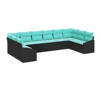 vidaXL Set di divani con cuscino 10 pcs Nero polyrattan, Set da giardino, comodi divani modulari, mobili resistenti ai raggi UV, perfetti per il terrazzo