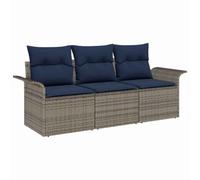 vidaXL Set di divani con cuscino 3 pcs Grigio e Blu Navy polyrattan, Divano modulare per giardino e terrazza, leggero, resistente ai raggi UV, set di arredo per esterni
