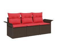 vidaXL Set di divani con cuscino 3 pcs Marrone e Rosso polyrattan, Divano modulare per giardino e terrazza, leggero, resistente ai raggi UV, set di arredo per esterni