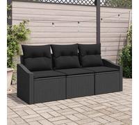 vidaXL Set di divani con cuscino 3 pcs Nero polyrattan