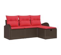 vidaXL Set di divani con cuscino 4 pcs Marrone e Rosso polyrattan, Divano da giardino moderno, comodo per esterni, rattan resistente e divano modulare con scomparto segreto