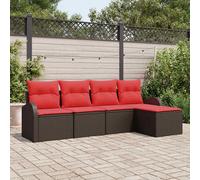vidaXL Set di divani con cuscino 5 pcs Marrone e Rosso polyrattan