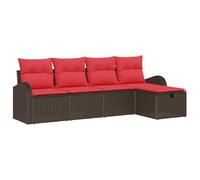 vidaXL Set di divani con cuscino 5 pcs Marrone e Rosso polyrattan, Divano modulare moderno per giardino e terrazza, leggero, resistente ai raggi UV, con spazi per riporre, perfetto per il relax