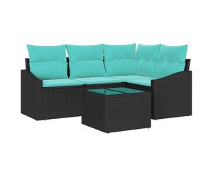 vidaXL Set di divani con cuscino 5 pcs Nero polyrattan, Set Divano Esterno, Modulare, Leggero, Comodo, Design Moderno, Resistente ai UV, Mobili Flessibili