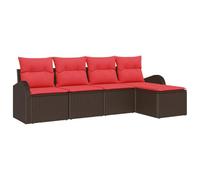 vidaXL Set di divani con cuscino, 5 pezzi, marrone e rosso, in rattan sintetico, divano modulare moderno per giardino e terrazza, mobili resistenti al sole, leggeri e durevoli, con scomparti