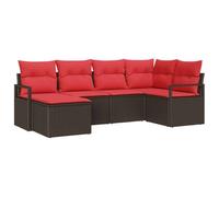 Set di divani con cuscino 6 pcs Marrone e Rosso polyrattan