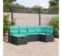 vidaXL Set di divani con cuscino 6 pcs Nero e Turchese polyrattan, Divano modulare, arredo outdoor leggero, materiali resistenti ai raggi UV, lounge elegante per giardino e patio