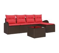 vidaXL Set di divani con cuscino, 6 pezzi, marrone e rosso, in rattan sintetico, divano modulare moderno per giardino e terrazza, mobili resistenti al sole, leggeri e durevoli, con scomparti
