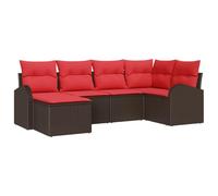 vidaXL Set di divani con cuscino, 6 pezzi, marrone e rosso, in rattan sintetico, divano modulare rettangolare per giardino e terrazza, durevole, resistente al sole, configurazioni flessibili