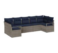 vidaXL Set di divani con cuscino 7 pcs Grigio polyrattan, Divano da giardino, set modulare in rattan resistente, sezione comoda, posti a sedere per esterni, impermeabile