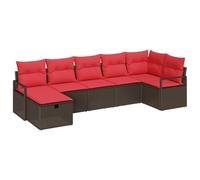 vidaXL Set di divani con cuscino 7 pcs Marrone e Rosso polyrattan, Divano Moderno da Esterno, Set Modulari per Giardino e Terrazza, Resistenti alle Intemperie e UV, Facile da Spostare