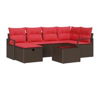 vidaXL Set di divani con cuscino 7 pcs Marrone e Rosso polyrattan, Divano modulare, arredo outdoor leggero, materiali resistenti ai raggi UV, lounge elegante per giardino e patio