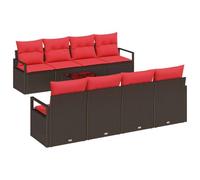 vidaXL Set di divani con cuscino 7 pcs Marrone e Rosso polyrattan, Set di divani da giardino e terrazza, moderno, resistente, modulare, leggero, facile da usare e comodo