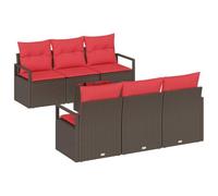 vidaXL Set di divani con cuscino 7 pcs Marrone e Rosso polyrattan, Set di divani per giardino e terrazza, moderno, leggero, modulare, robusto e resistente ai raggi UV