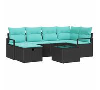 vidaXL Set di divani con cuscino 7 pcs Nero e Turchese polyrattan, Divano modulare, arredo outdoor leggero, materiali resistenti ai raggi UV, lounge elegante per giardino e patio