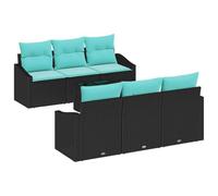 vidaXL Set di divani con cuscino 7 pcs Nero e Turchese polyrattan, Giardino e Terrazzo, Set Divano Modular, Leggero Mobili in Rattan, Seduta Resistente, Lounge Elegante