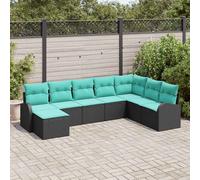 vidaXL Set di divani con cuscino 8 pcs Nero e Turchese polyrattan, Giardino e Terrazza, Divano Sezionale Modular, Rattan Resistente, Letto Leggero, Set Relax per Patio