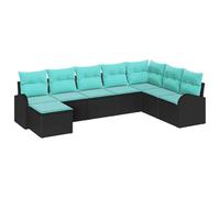vidaXL Set di divani con cuscino 8 pcs Nero e Turchese polyrattan, Giardino e Terrazza, Divano Sezionale Modular, Rattan Resistente, Letto Leggero, Set Relax per Patio