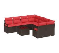 vidaXL Set di divani con cuscino 9 pcs Beige e Rosso polyrattan, Set di divani da esterno moderni, rettangolari, leggeri, resistenti ai raggi UV, con vani di stoccaggio