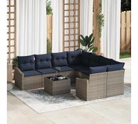 vidaXL Set di divani con cuscino 9 pezzi grigio e blu navy polyrattan, divano modulabile, mobili moderni per giardino e terrazza, resistente ai raggi UV, durevole, in rattan, sedili flessibili