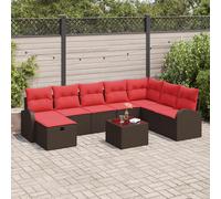vidaXL Set di divani con cuscino 9 pcs Marrone e Rosso polyrattan, Set Divano da Giardino, Modulare e Resistente, Mobili in Rattan per Terrazzo, Sedute Esterno che Durano