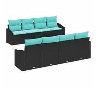 vidaXL Set di divani con cuscino 9 pcs Nero e Turchese polyrattan, Divano da giardino e terrazzo, modulare, resistente agli agenti atmosferici, perfetto per incontri all'aperto