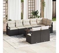 vidaXL Set di divani con cuscino 9 pcs Nero polyrattan