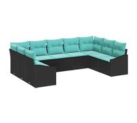 vidaXL Set di divani con cuscino 9 pcs Nero polyrattan, Divano da esterno contemporaneo, modulare rettangolare, resistente agli agenti atmosferici, funzioni pratiche, per giardino