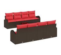 vidaXL Set di divani con cuscino, 9 pezzi, beige e rosso, in rattan sintetico, divano modulare per giardino e terrazza, leggero, resistente al sole e alle intemperie, con scomparti portaoggetti