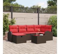 vidaXL Set di divani con cuscino Marrone e Rosso polyrattan, Set Giardino e Terrazza, Divanetti Modulari, Arredo Esterno per Relax, Resistente alle Intemperie, Collezione Estiva