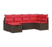 vidaXL Set di divani con cuscino Marrone e Rosso polyrattan, Divano modulare, arredo outdoor leggero, materiali resistenti ai raggi UV, lounge elegante per giardino e patio