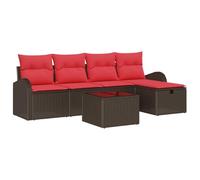 vidaXL Set di divani con cuscino Marrone e Rosso polyrattan