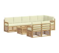vidaXL Set di divani da esterni, 8 pezzi, bianco e crema, 59 x 59 x 37 cm, divano da giardino, divano angolare modulare moderno, set da salotto in acacia, marrone