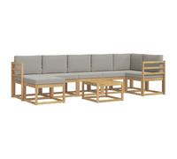 vidaXL Set di divani da esterni con cuscini, 8 pezzi, bianco e grigio chiaro, moderno set di divani da giardino, sedute flessibili, in legno di acacia, lounge per zona piscina, montaggio rapido