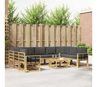 vidaXL Set di divani da esterno 10 pezzi, bianco e antracite, set di divani in acacia, sezionali per esterni moderni, mobili resistenti, lounge da giardino, sedili riconfigurabili
