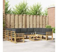 vidaXL Set di divani da esterno 10 pezzi, bianco e antracite, set di divani in acacia, sezionali per esterni moderni, mobili resistenti, lounge da giardino, sedili riconfigurabili