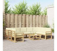 vidaXL Set di divani da esterno 10 pezzi bianco e crema 59 x 59 x 37 cm poliestere, set di divani in acacia, mobili da esterno moderni, decorazioni da giardino durevoli, salotti personalizzabili
