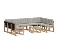 vidaXL Set di divani da esterno 10 pcs Bianco e Grigio Chiaro, Set di mobili da esterno moderno, divano in legno di acacia, schienale in Textilene, comodo per il giardino