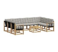 vidaXL Set di divani da esterno 10 pcs Bianco e Grigio Chiaro, Set di mobili da esterno moderno, divano in legno di acacia, schienale in Textilene, comodo per il giardino