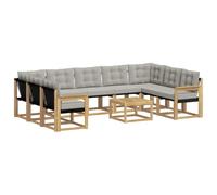 vidaXL Set di divani da esterno 10 pcs Bianco e Grigio Chiaro, Set di mobili da esterno moderno, divano in legno di acacia, schienale in Textilene, comodo per il giardino