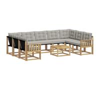 vidaXL Set di divani da esterno 10 pcs Bianco e Grigio Chiaro, Set di mobili da esterno moderno, divano in legno di acacia, schienale in Textilene, comodo per il giardino
